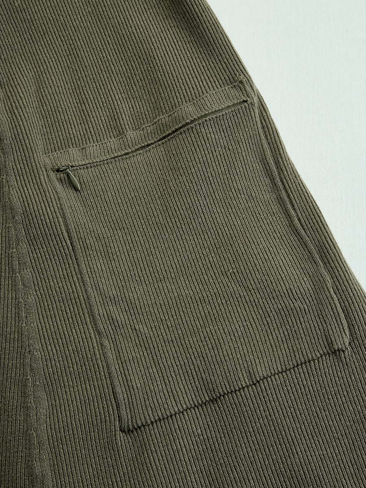 Vintage Zipper Neck Pocket Knit Midi Dress