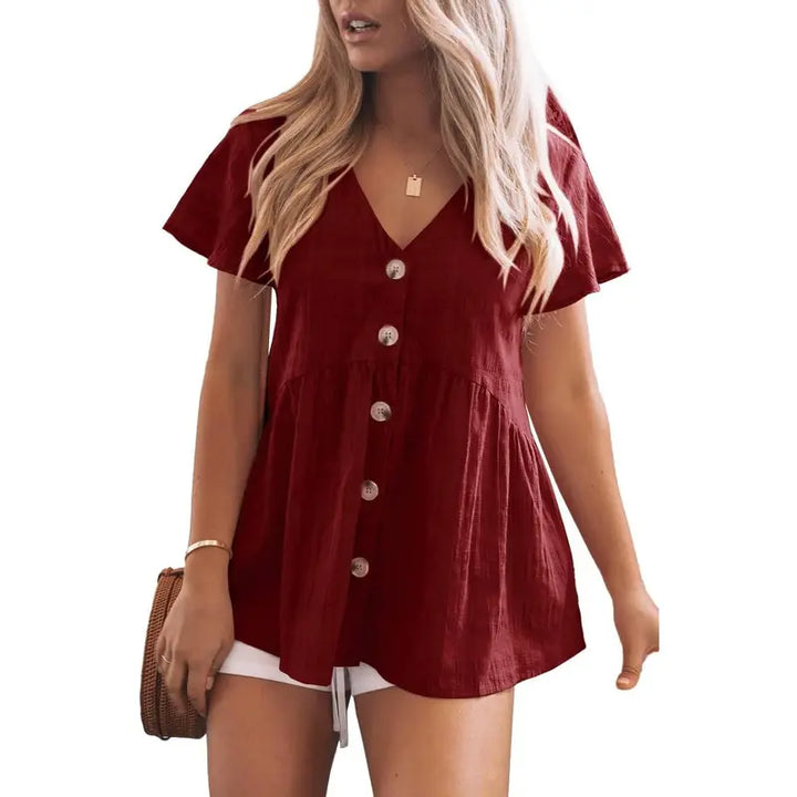 DELINA™ | Casual Cozy V-Neck Peplum Blouse